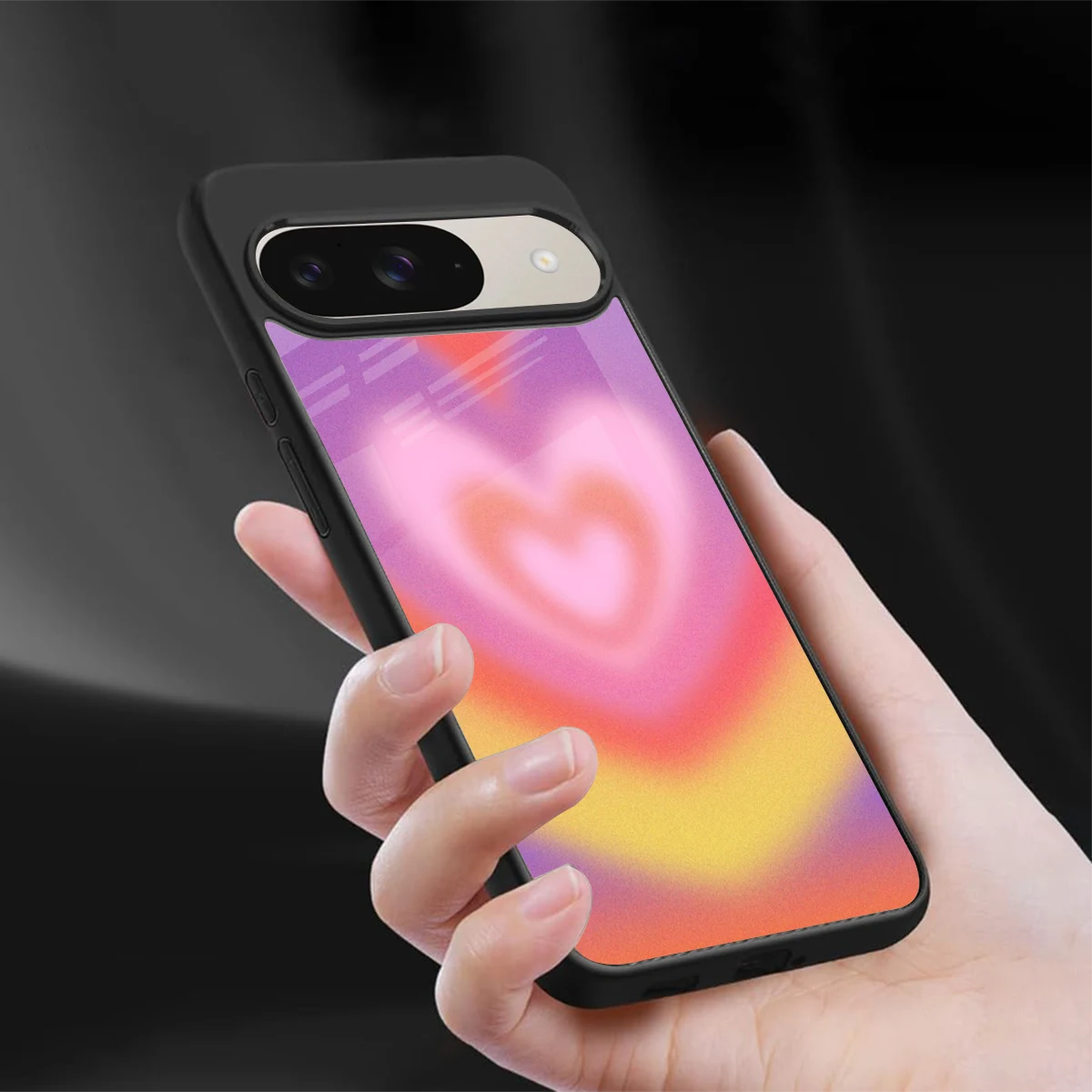 Y2K Rainbow Hearts sleek google pixel 9 cover with tempered glass back and TPU edges