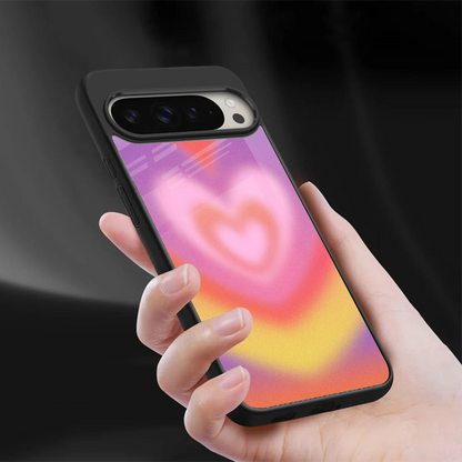 Y2K Rainbow Hearts sleek google pixel 9 pro cover with tempered glass back and TPU edges