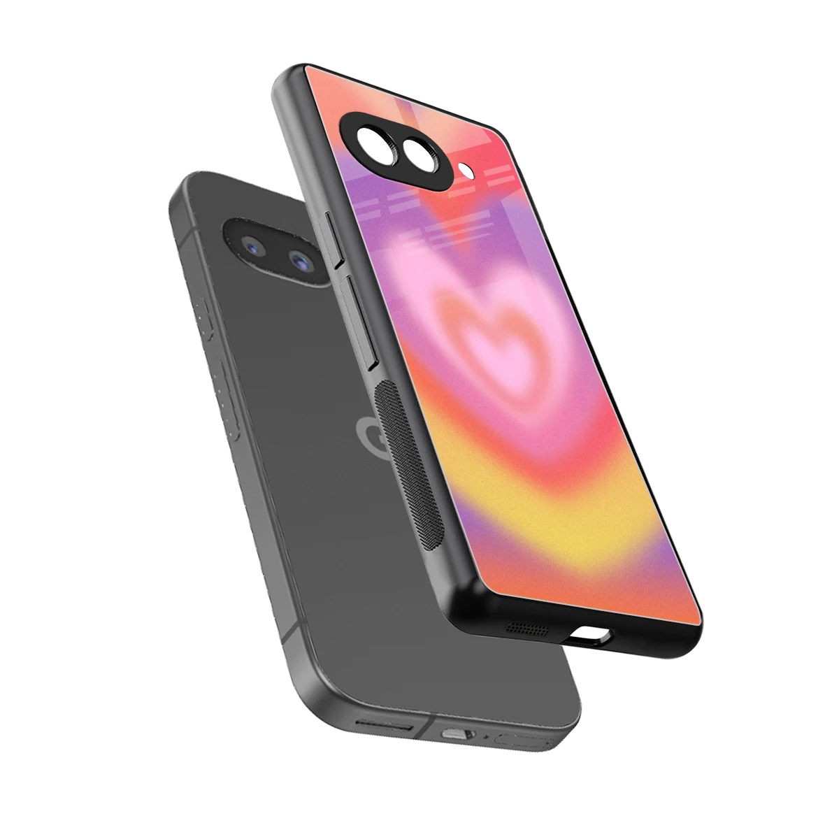 Y2K Rainbow Hearts sleek google pixel 10a cover with tempered glass back and TPU edges