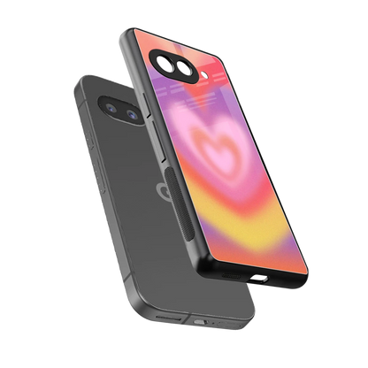 Y2K Rainbow Hearts sleek google pixel 10a cover with tempered glass back and TPU edges