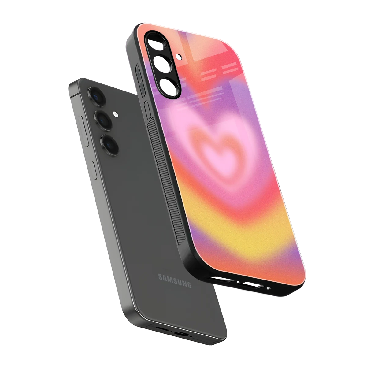 Y2K Rainbow Hearts sleek samsung galaxy m35 5g cover with tempered glass back and TPU edges