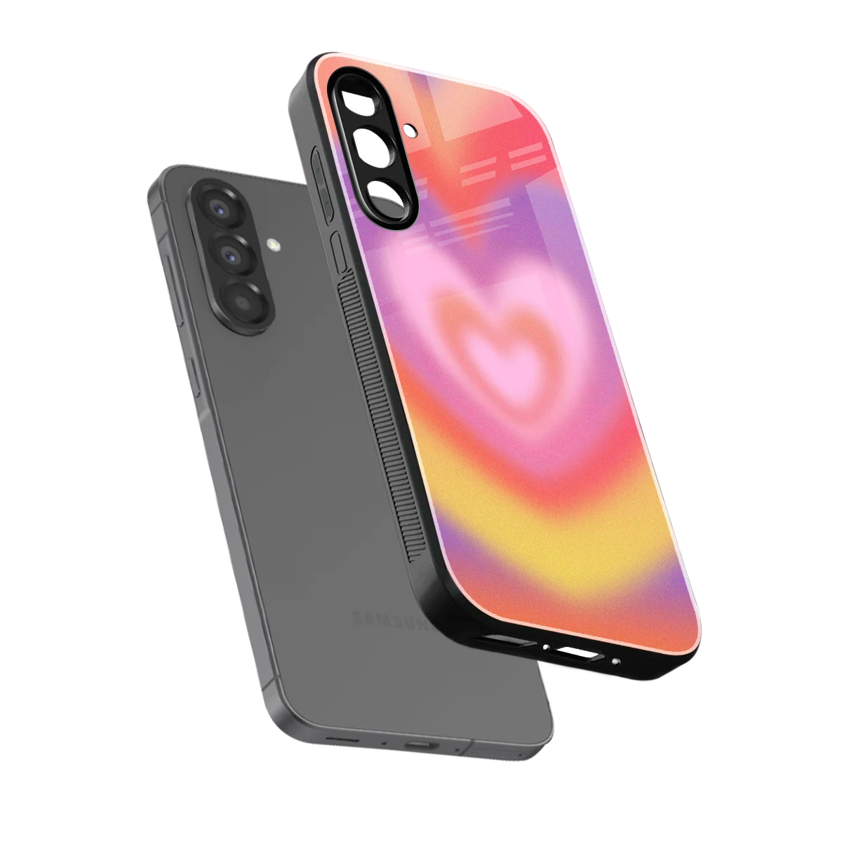 Y2K Rainbow Hearts sleek samsung galaxy a56 5g cover with tempered glass back and TPU edges