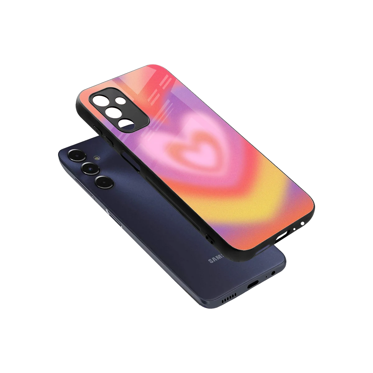 Y2K Rainbow Hearts sleek samsung galaxy m14 5g cover with tempered glass back and TPU edges