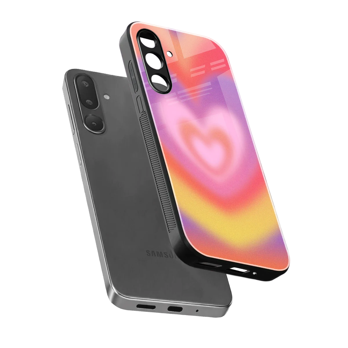 Y2K Rainbow Hearts sleek samsung galaxy m36 5g cover with tempered glass back and TPU edges