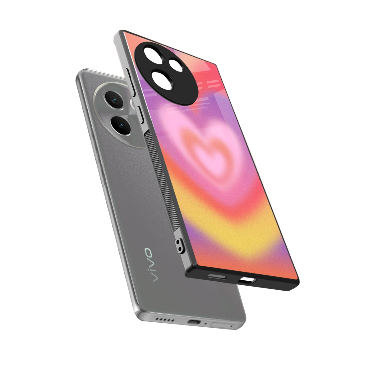 Y2K Rainbow Hearts sleek vivo v30e cover with tempered glass back and TPU edges