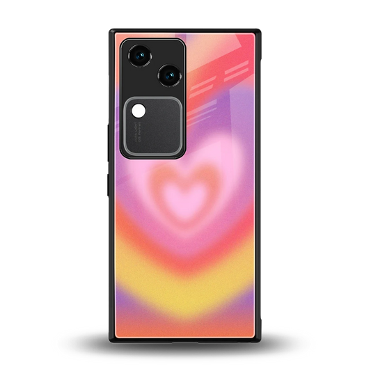 Y2K Rainbow Hearts back phone cover | glass case for vivo v30