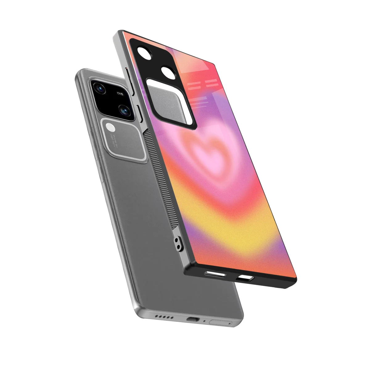 Y2K Rainbow Hearts sleek vivo v30 cover with tempered glass back and TPU edges