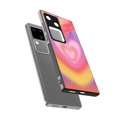 Y2K Rainbow Hearts sleek vivo v30 cover with tempered glass back and TPU edges