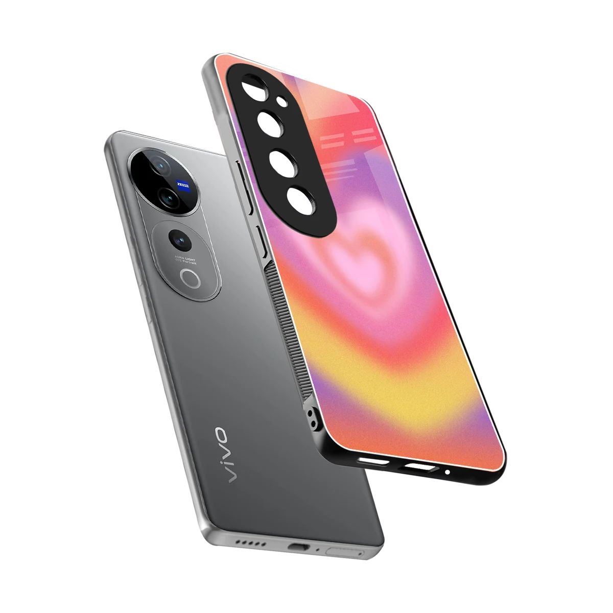 Y2K Rainbow Hearts sleek vivo v40 pro cover with tempered glass back and TPU edges