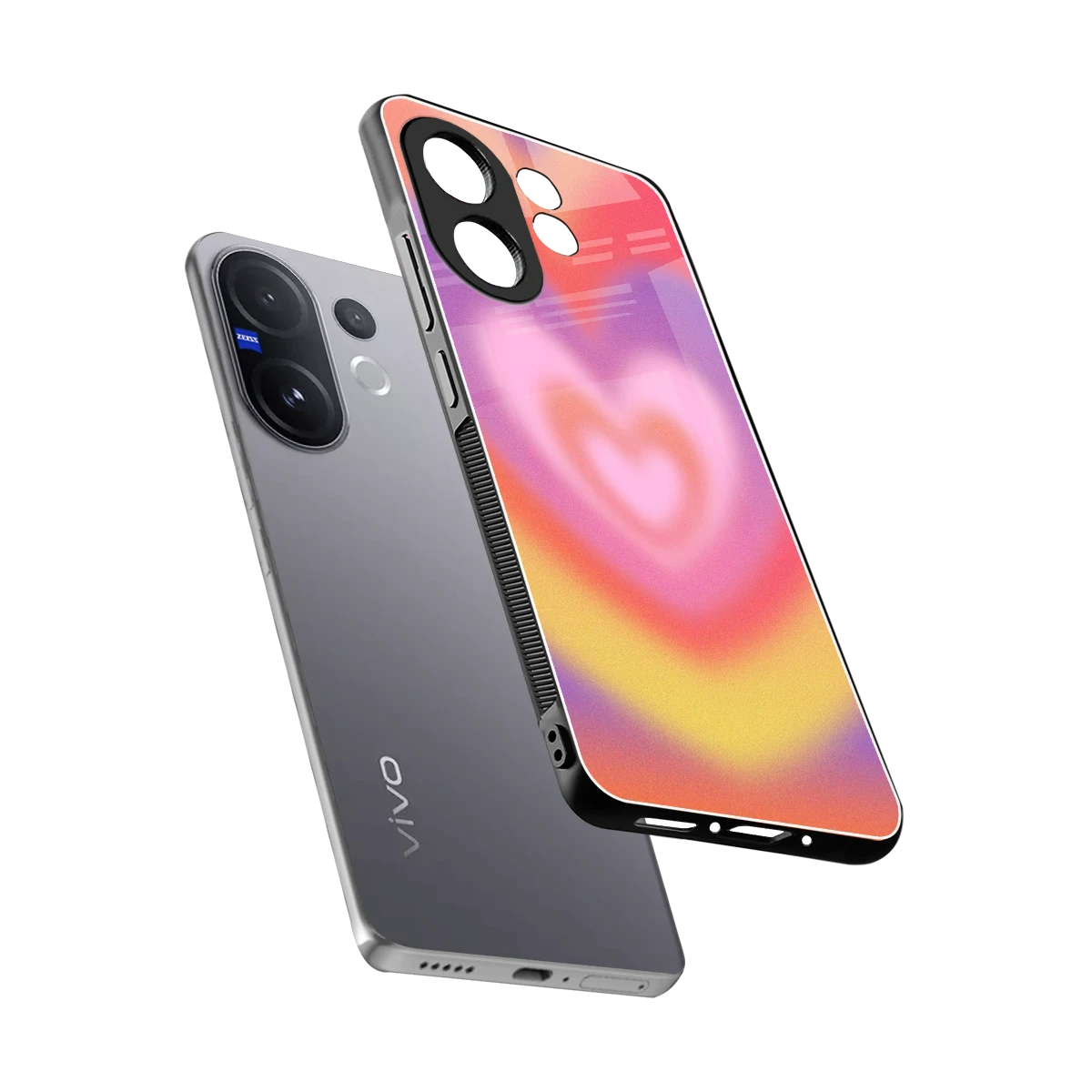 Y2K Rainbow Hearts sleek vivo v60 cover with tempered glass back and TPU edges