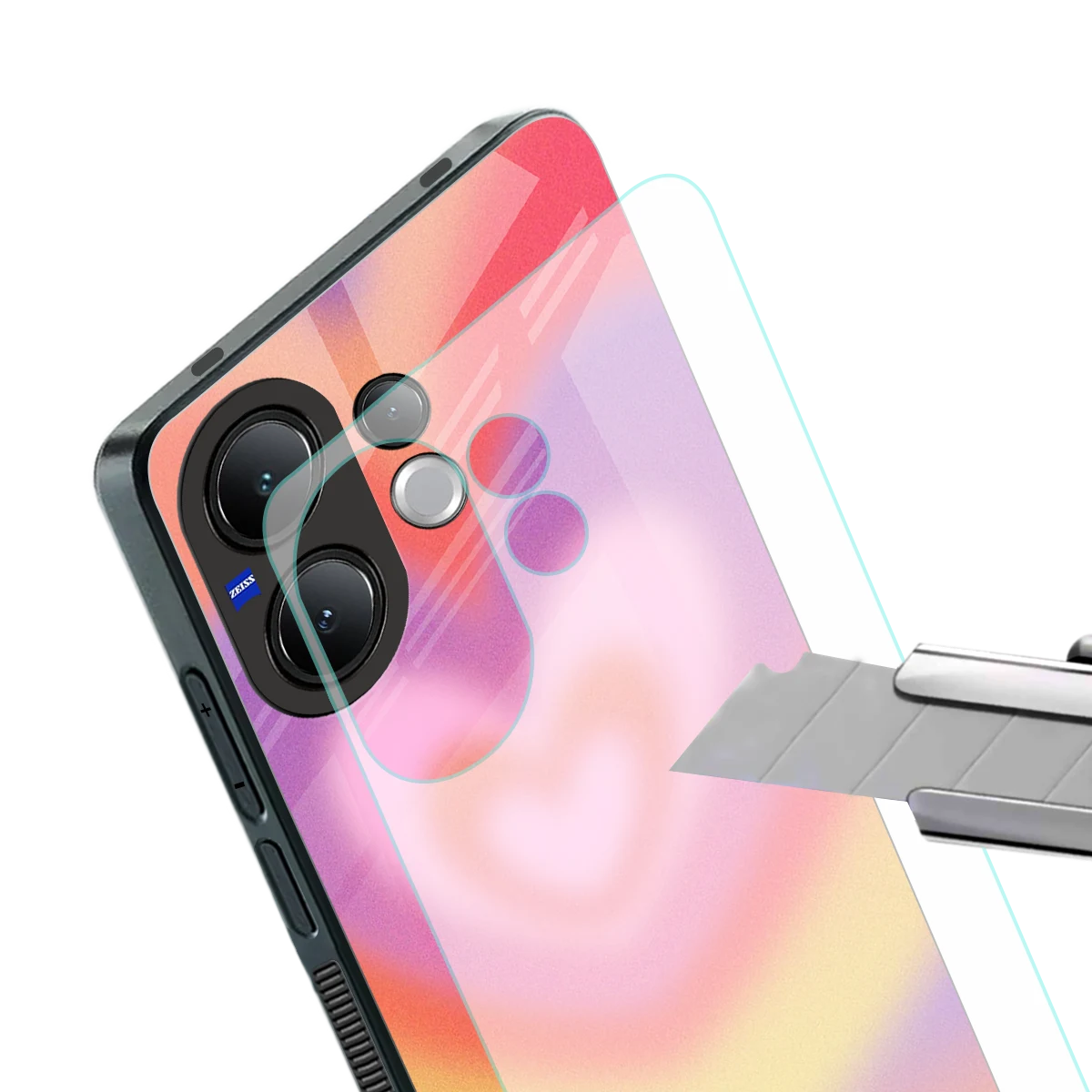 Y2K Rainbow Hearts stylish phone case for vivo v60 | glossy glass and slim fit