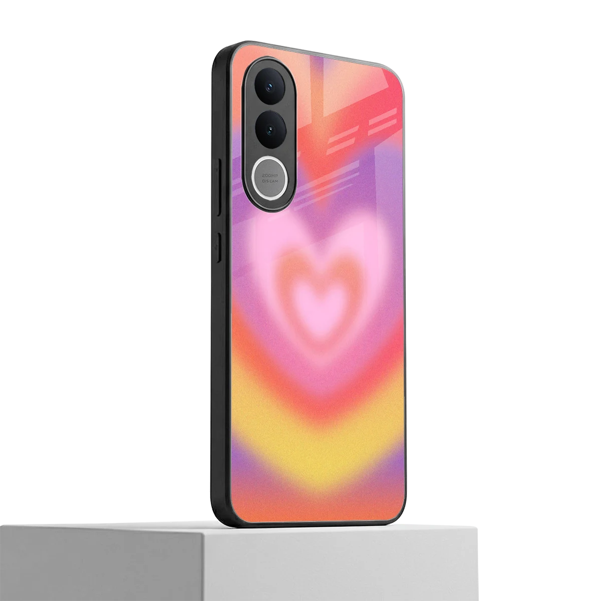 Y2K Rainbow Hearts vivo v70 fe mobile cover | shockproof glass phone case
