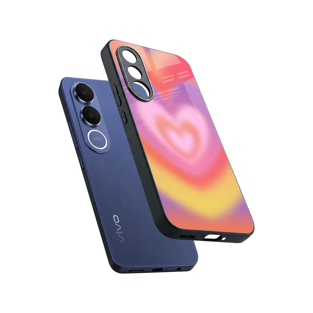 Y2K Rainbow Hearts sleek vivo v70 fe cover with tempered glass back and TPU edges