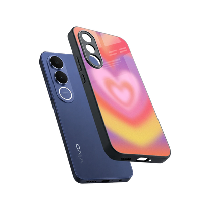 Y2K Rainbow Hearts sleek vivo v70 fe cover with tempered glass back and TPU edges