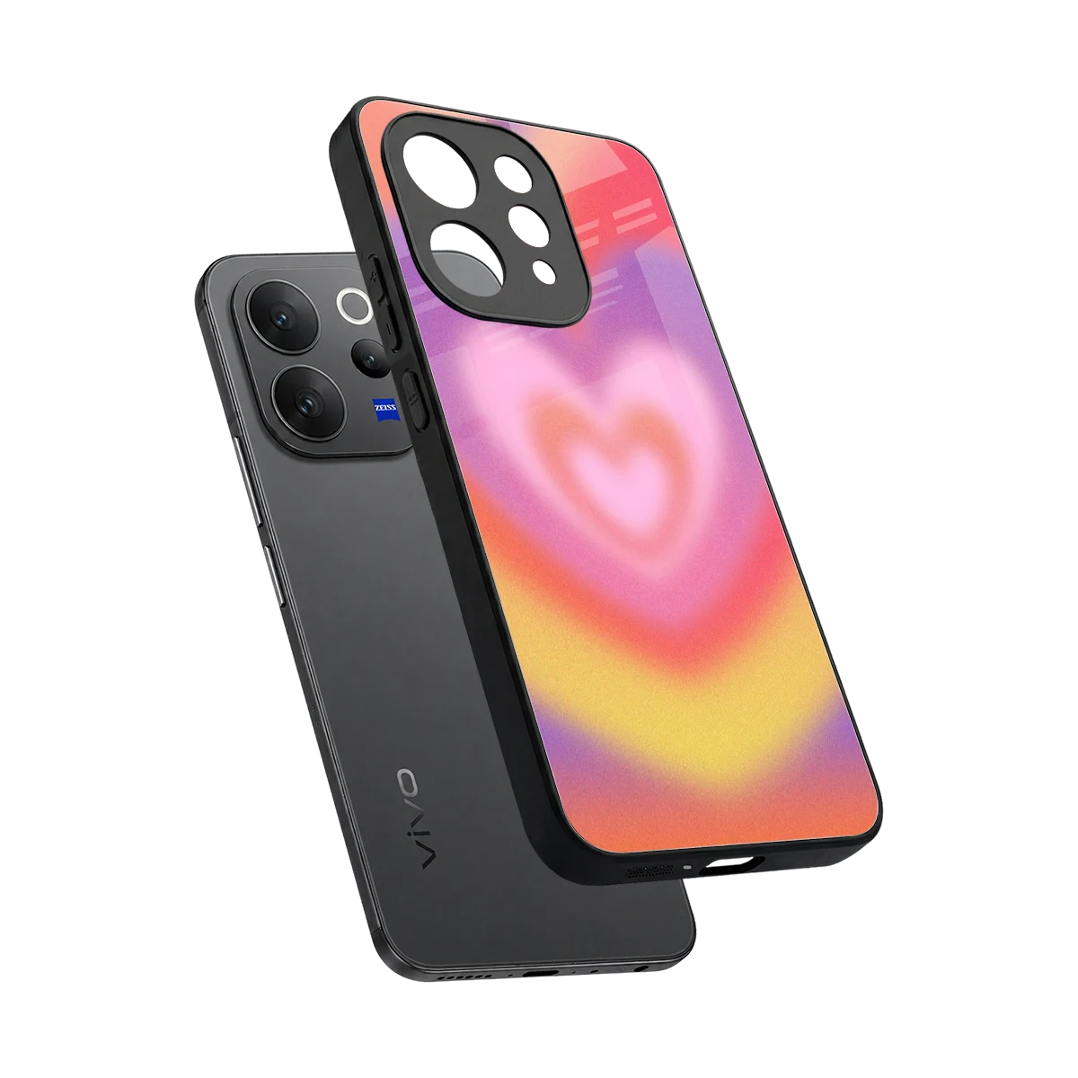 Y2K Rainbow Hearts sleek vivo v70 cover with tempered glass back and TPU edges