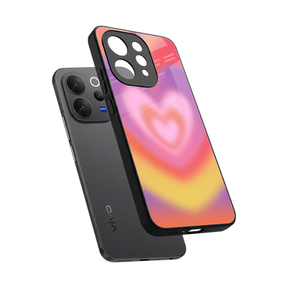 Y2K Rainbow Hearts sleek vivo v70 elite cover with tempered glass back and TPU edges
