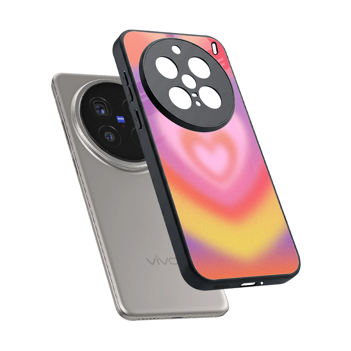 Y2K Rainbow Hearts sleek vivo x200 pro cover with tempered glass back and TPU edges
