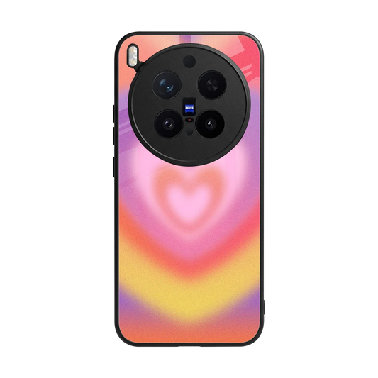 Y2K Rainbow Hearts back phone cover | glass case for vivo x300 pro