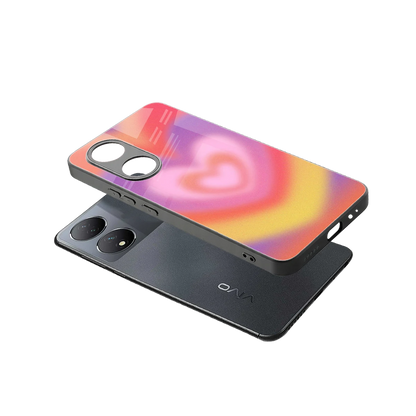Y2K Rainbow Hearts sleek Vivo-y100 cover with tempered glass back and TPU edges