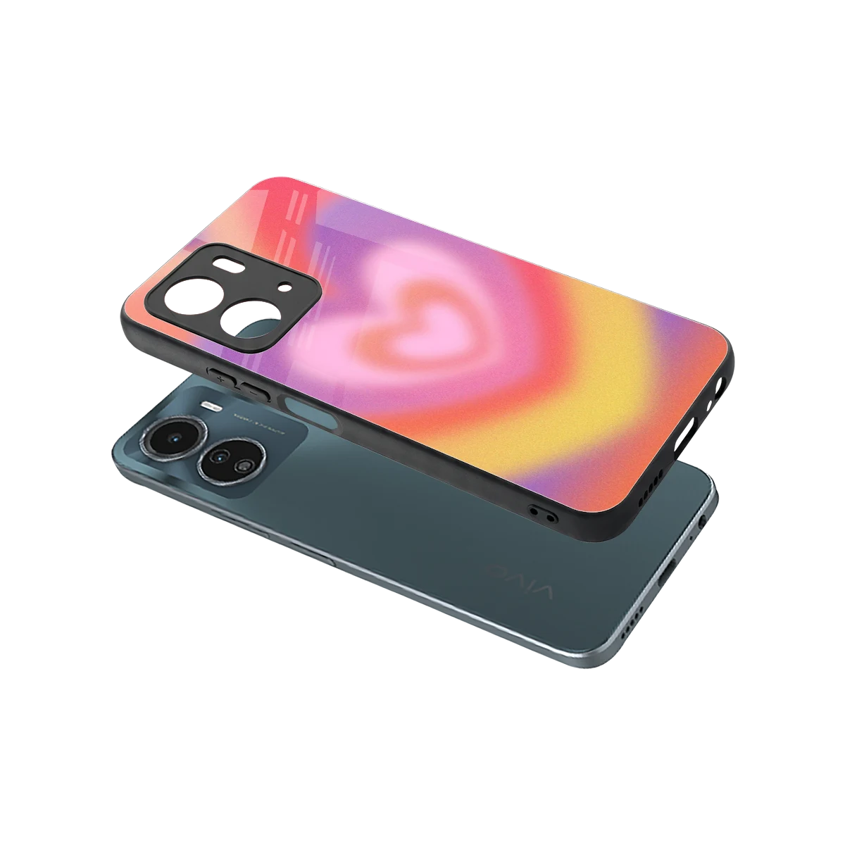 Y2K Rainbow Hearts sleek vivo y16 cover with tempered glass back and TPU edges