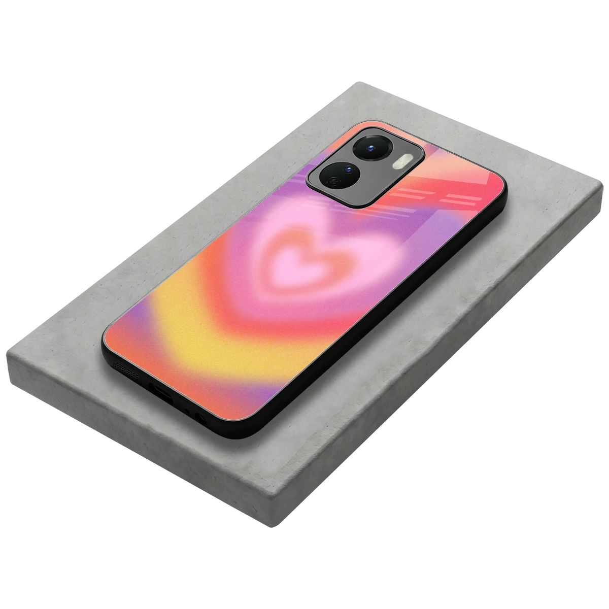 Y2K Rainbow Hearts stylish phone case for vivo y16 | glossy glass and slim fit