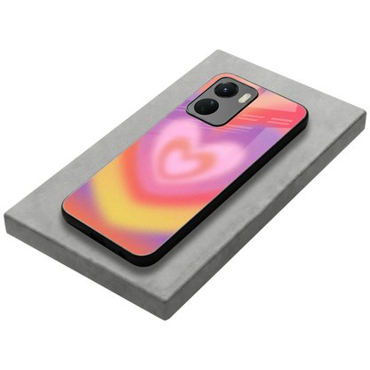 Y2K Rainbow Hearts stylish phone case for vivo y16 | glossy glass and slim fit