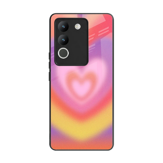 Y2K Rainbow Hearts back phone cover | glass case for vivo y200 5g