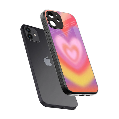 Y2K Rainbow Hearts sleek iphone 12 cover with tempered glass back and TPU edges