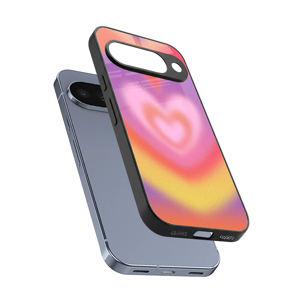 Y2K Rainbow Hearts sleek google pixel 10 cover with tempered glass back and TPU edges