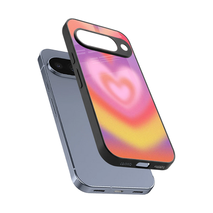 Y2K Rainbow Hearts sleek google pixel 10 cover with tempered glass back and TPU edges