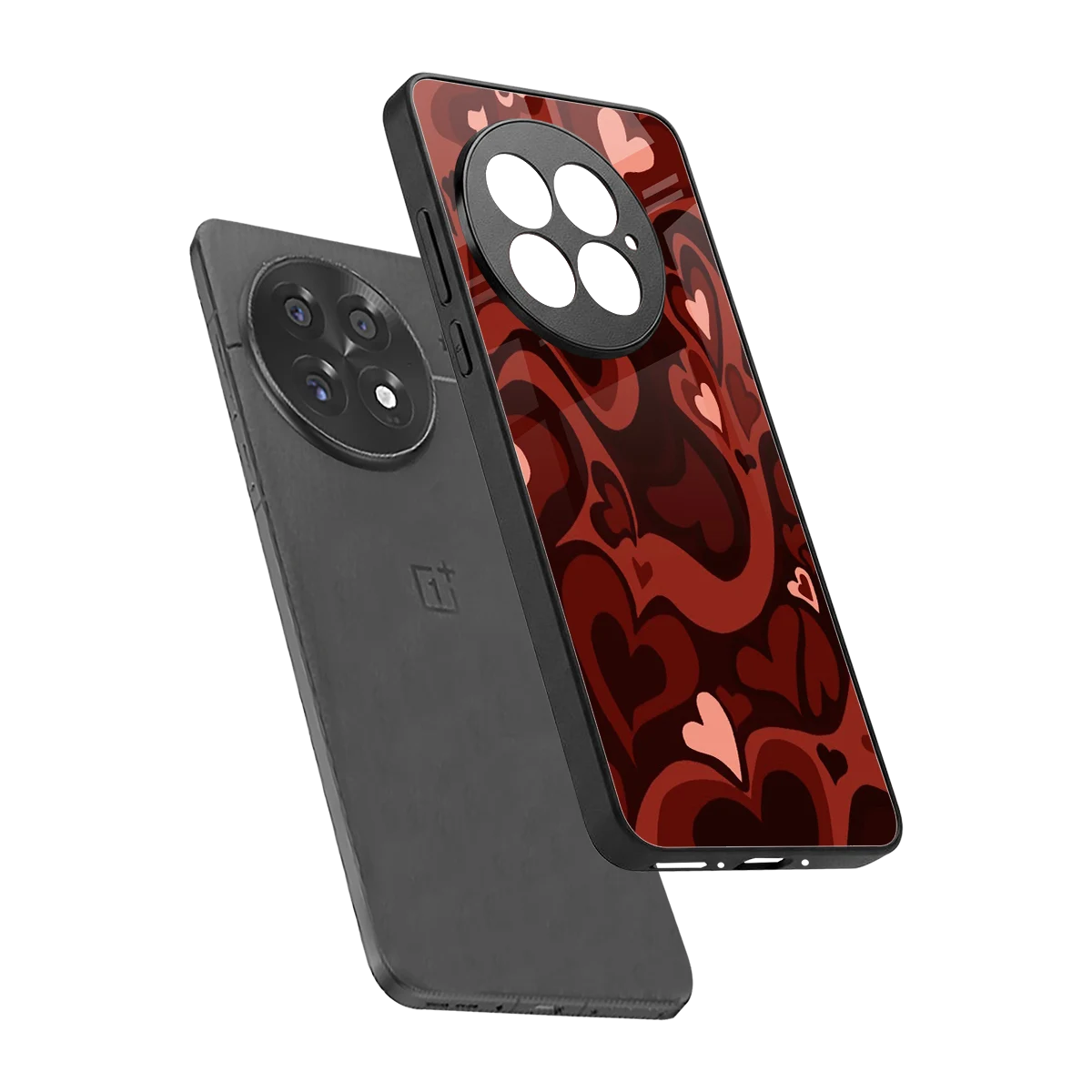 Y2K Red Meltdown Hearts sleek oneplus 13 cover with tempered glass back and TPU edges