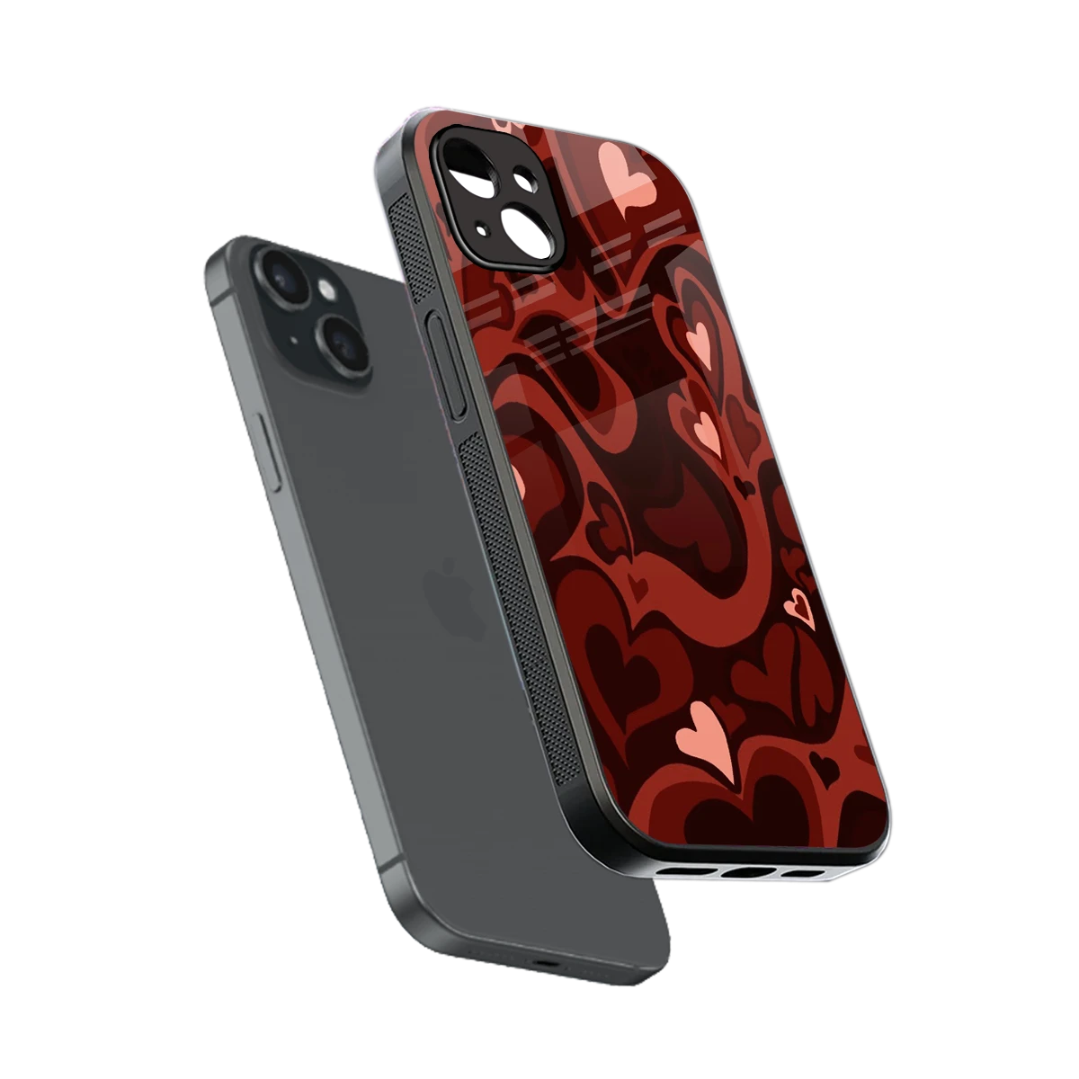 Y2K Red Meltdown Hearts sleek iphone 14 plus cover with tempered glass back and TPU edges