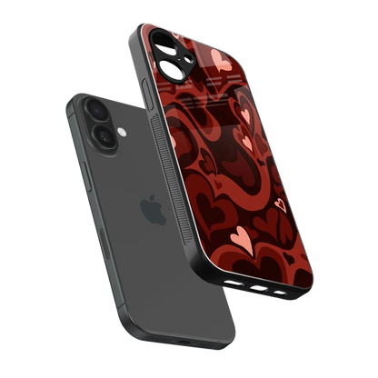 Y2K Red Meltdown Hearts sleek iPhone 16 cover with tempered glass back and TPU edges