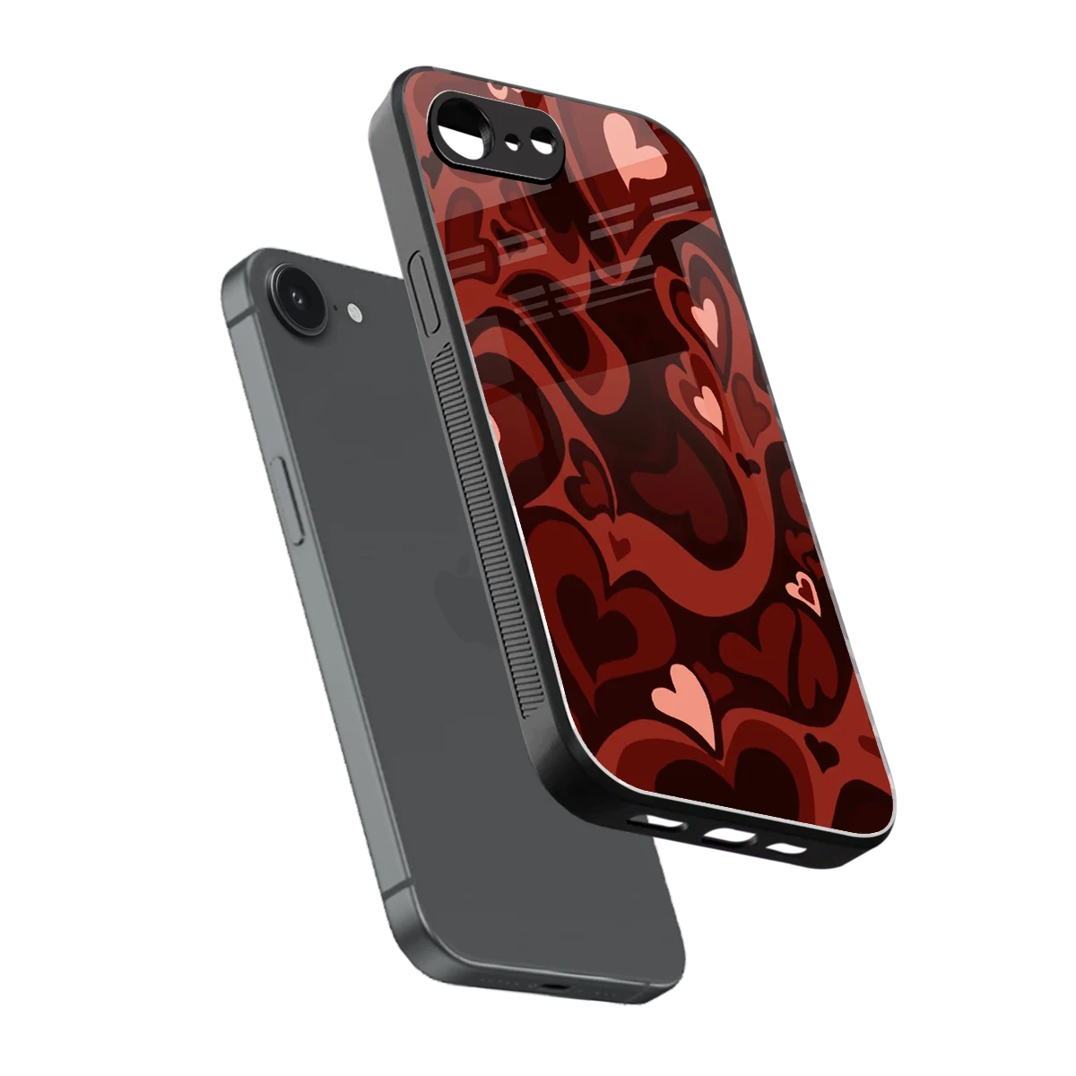 Y2K Red Meltdown Hearts sleek iphone 16e cover with tempered glass back and TPU edges