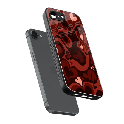 Y2K Red Meltdown Hearts sleek iphone 16e cover with tempered glass back and TPU edges