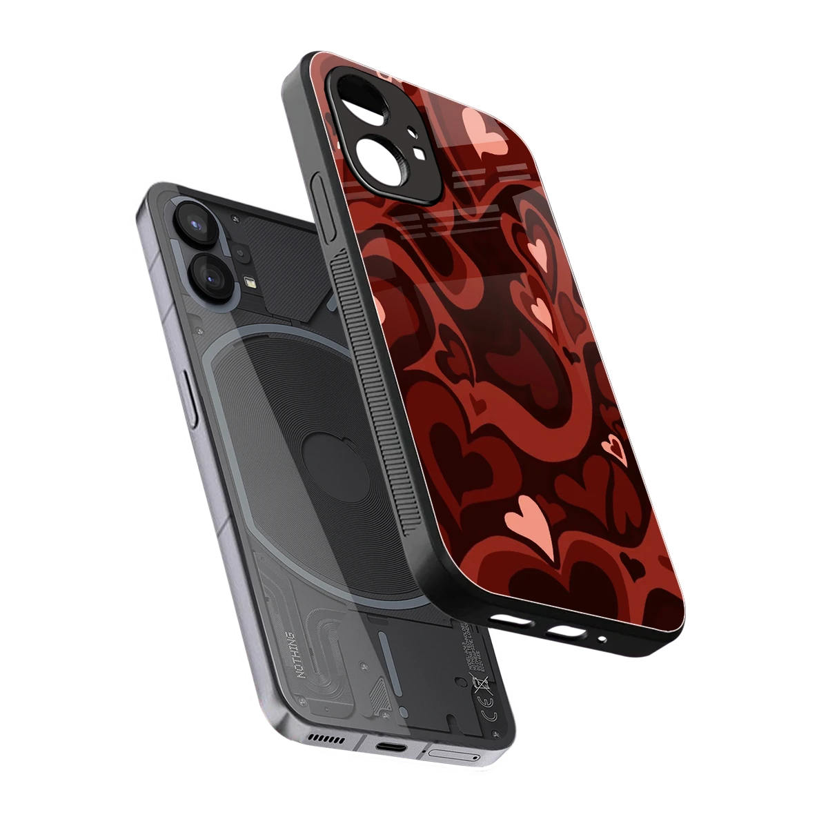 Y2K Red Meltdown Hearts sleek nothing phone 1 cover with tempered glass back and TPU edges