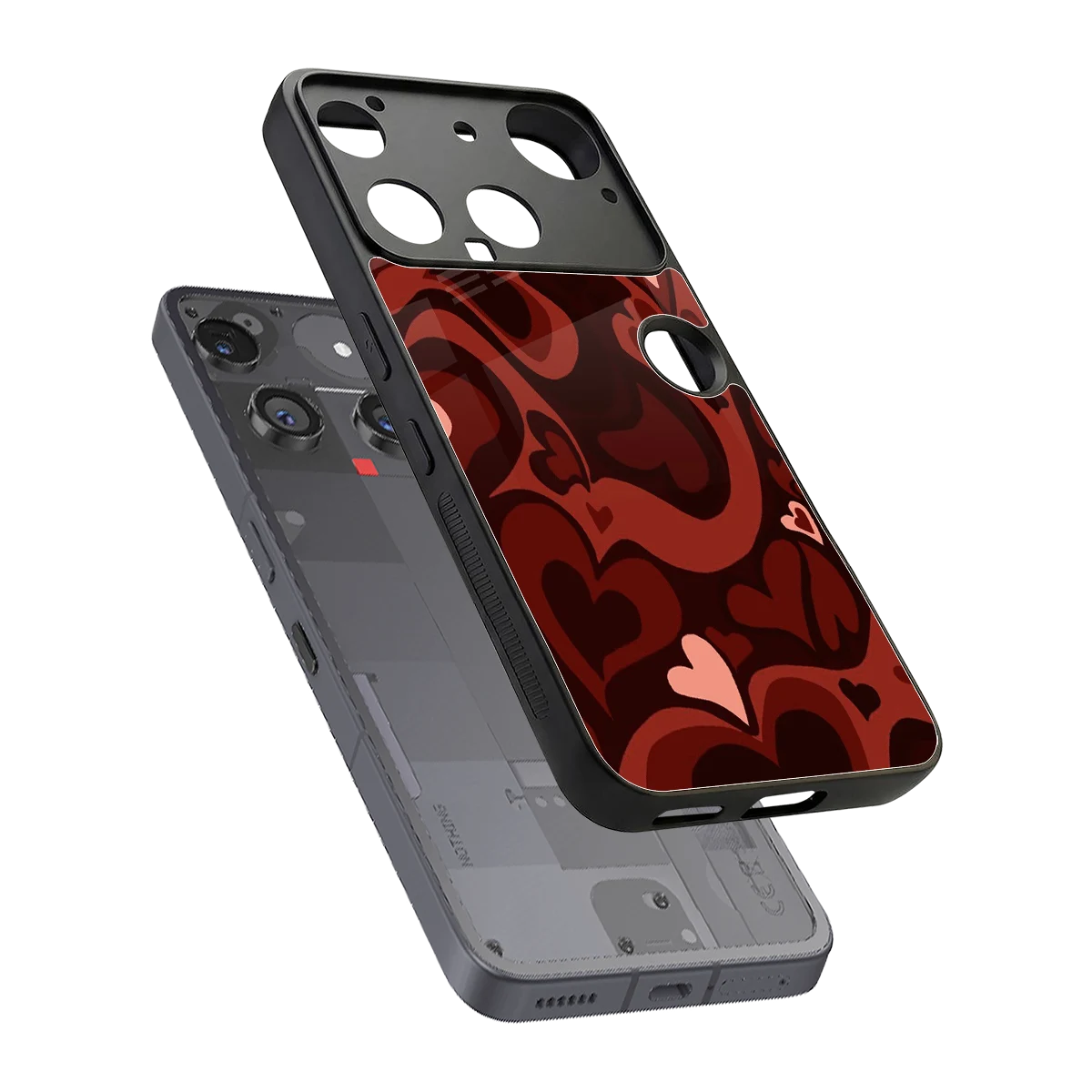Y2K Red Meltdown Hearts sleek nothing phone 3 cover with tempered glass back and TPU edges