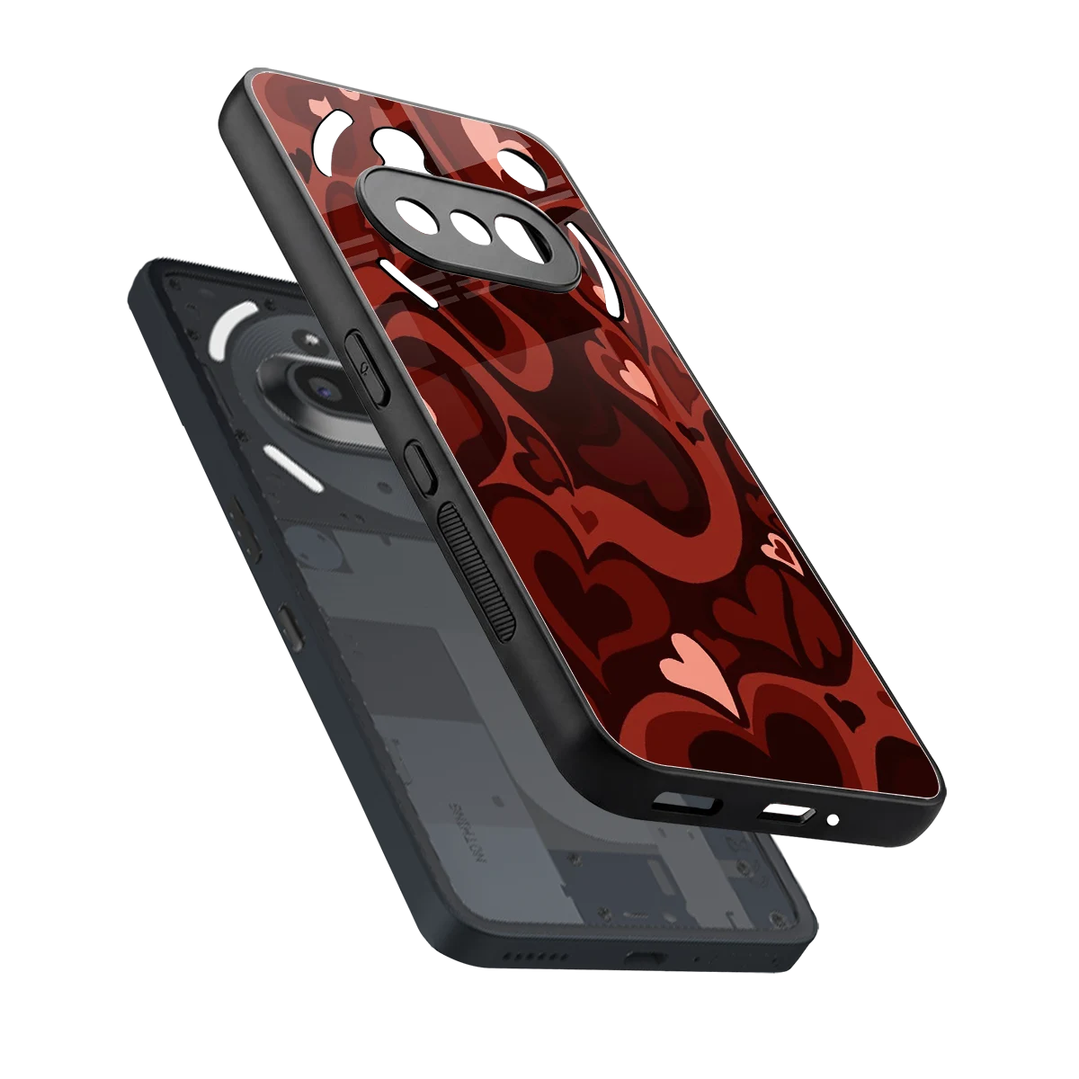 Y2K Red Meltdown Hearts sleek nothing phone 3a cover with tempered glass back and TPU edges