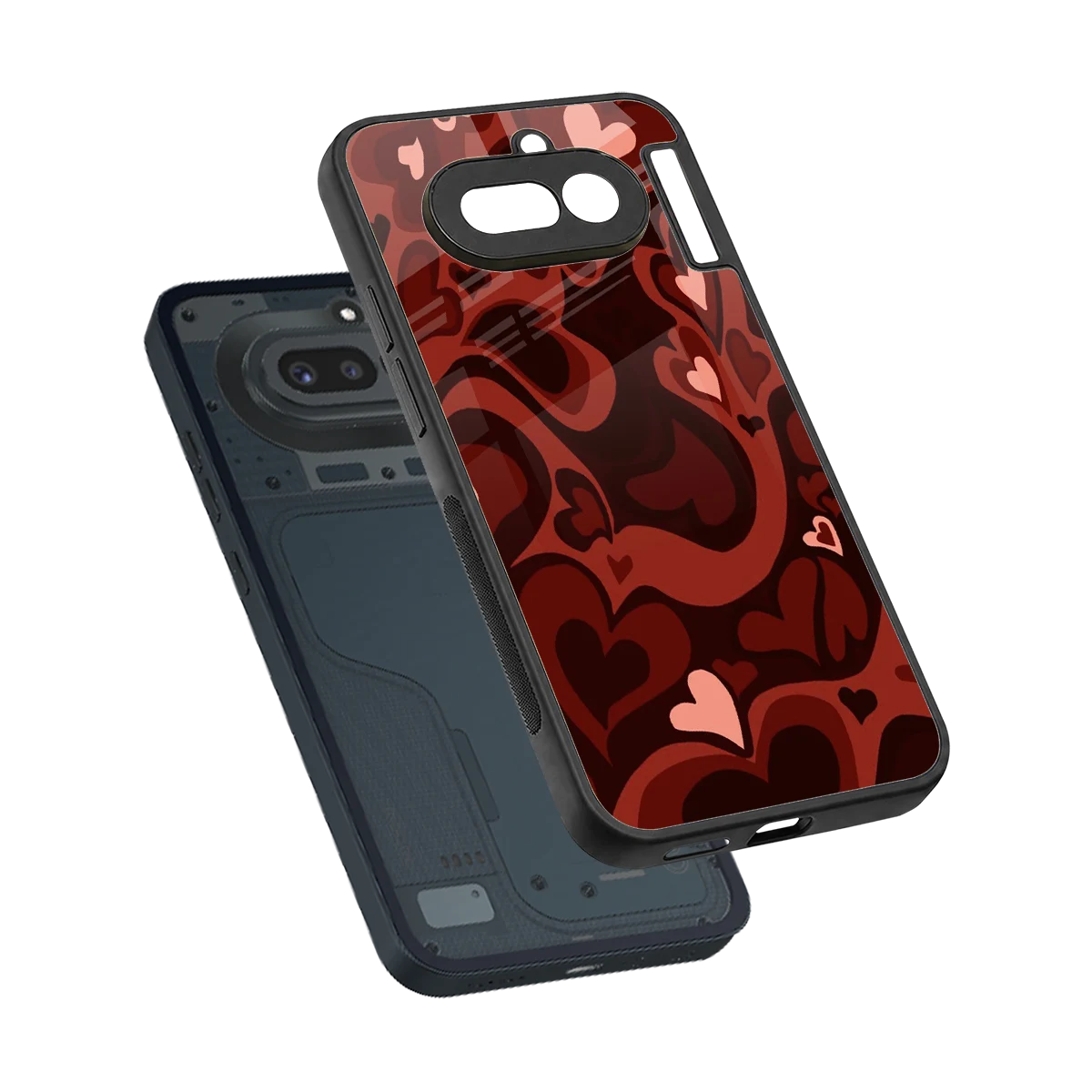 Y2K Red Meltdown Hearts sleek nothing phone 4a cover with tempered glass back and TPU edges