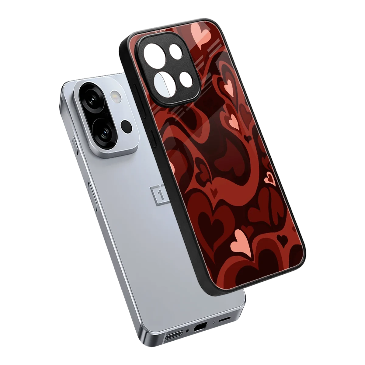 Y2K Red Meltdown Hearts sleek oneplus 13s cover with tempered glass back and TPU edges