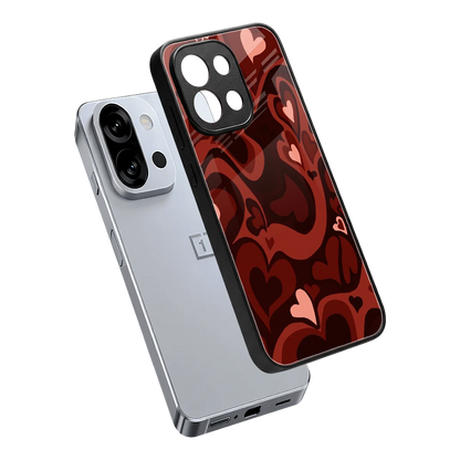 Y2K Red Meltdown Hearts sleek oneplus 13s cover with tempered glass back and TPU edges