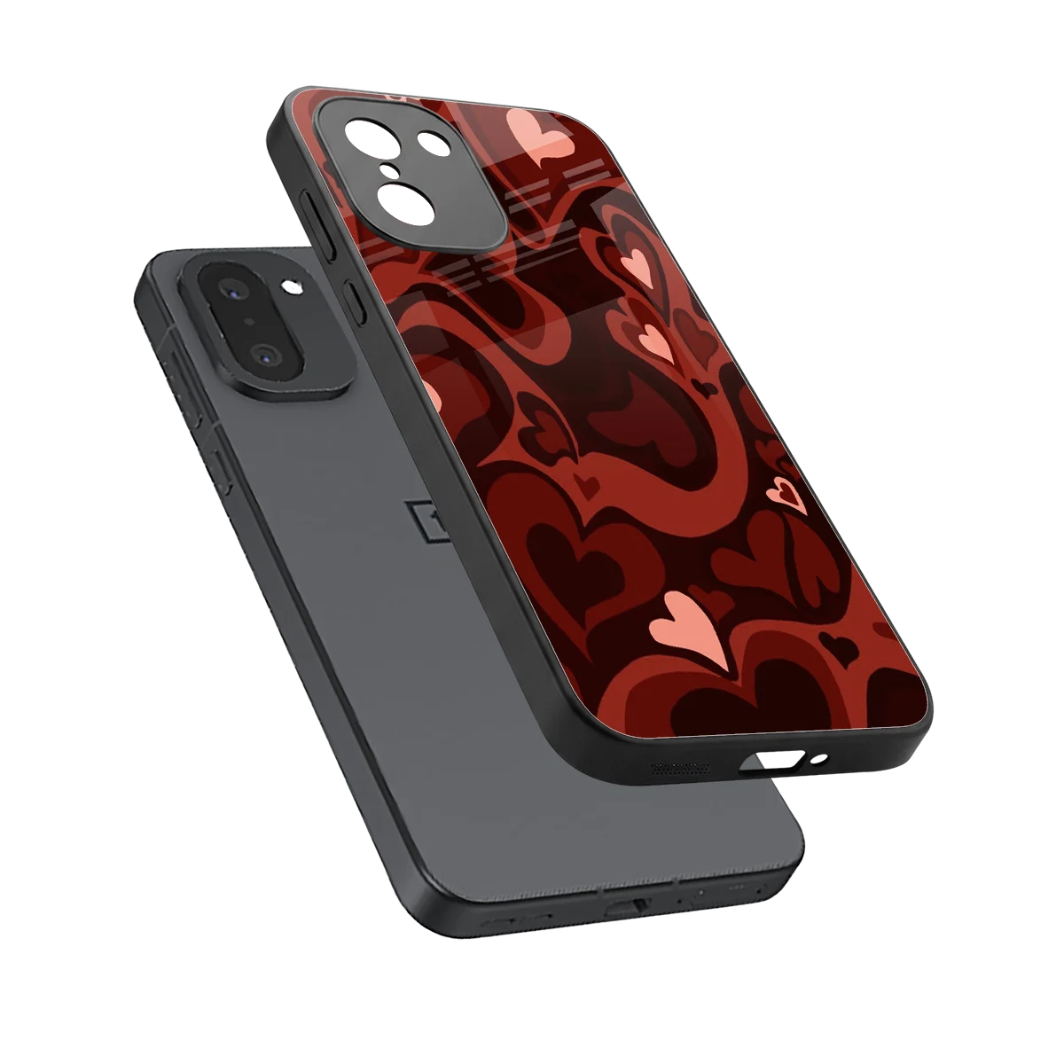 Y2K Red Meltdown Hearts sleek oneplus 15r cover with tempered glass back and TPU edges