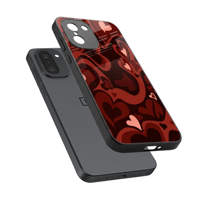 Y2K Red Meltdown Hearts sleek oneplus 15r cover with tempered glass back and TPU edges