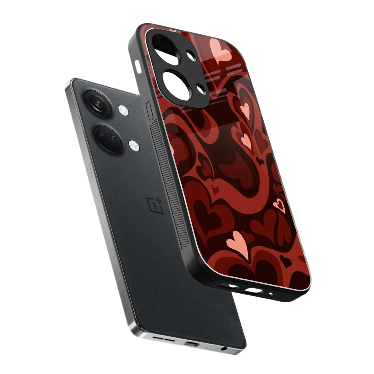 Y2K Red Meltdown Hearts sleek oneplus nord 3 cover with tempered glass back and TPU edges