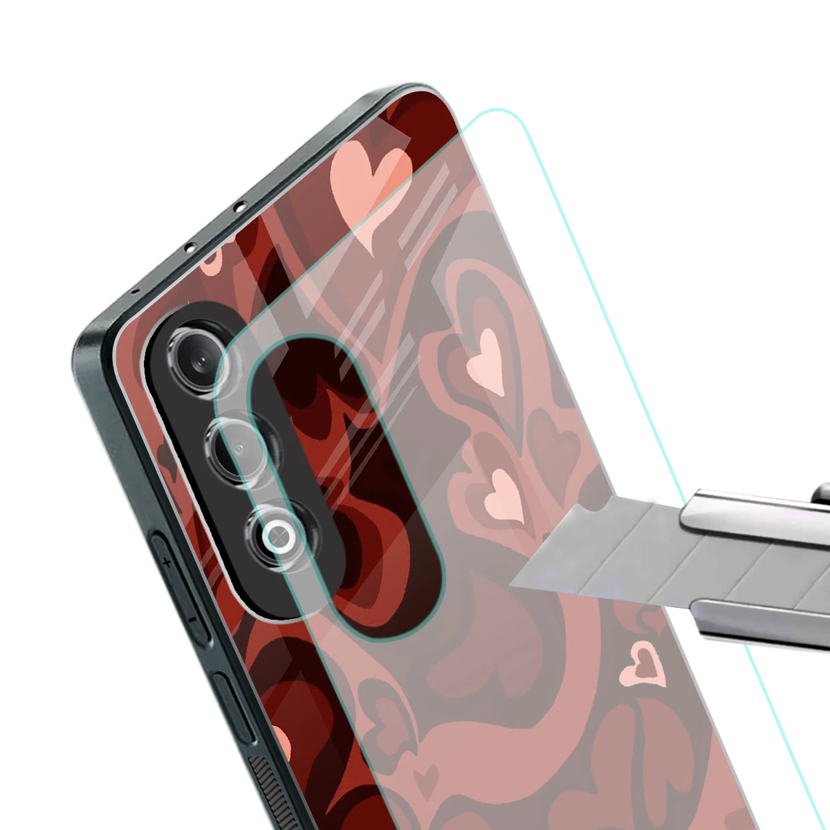 Y2K Red Meltdown Hearts stylish phone case for oneplus nord ce 4 | glossy glass and slim fit