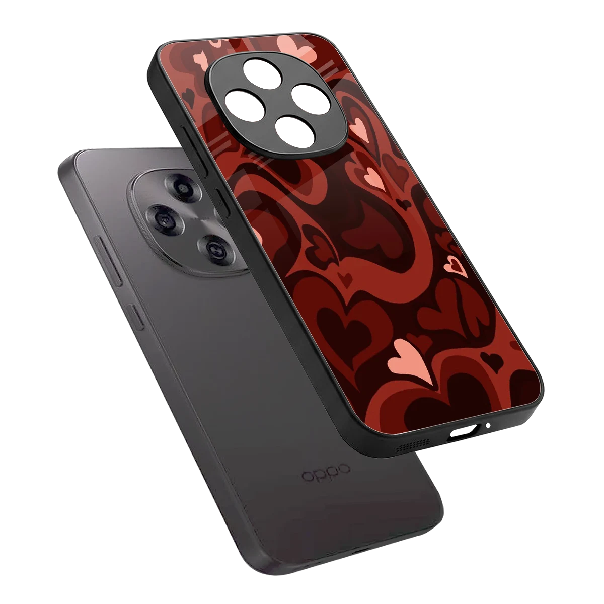 Y2K Red Meltdown Hearts sleek oppo f31 pro 5g cover with tempered glass back and TPU edges