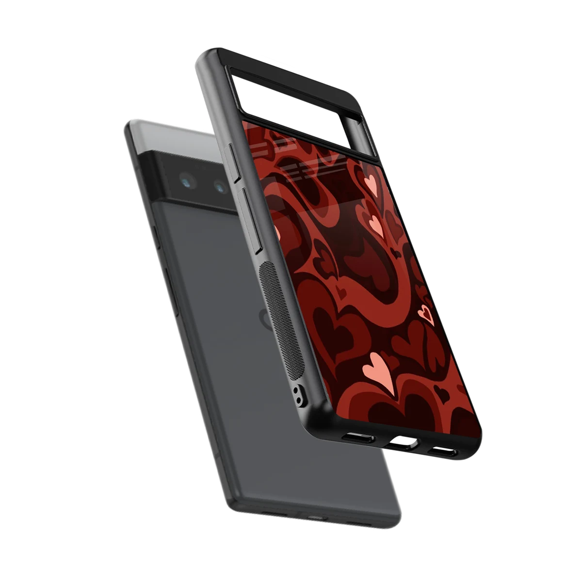 Y2K Red Meltdown Hearts sleek google pixel 6 pro cover with tempered glass back and TPU edges