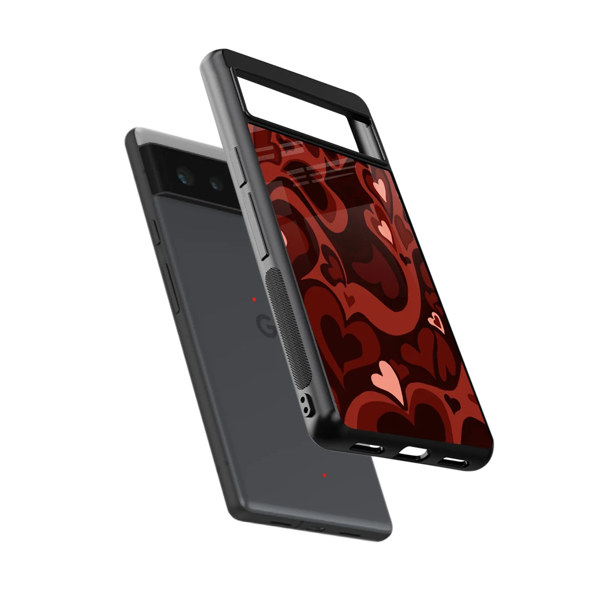 Y2K Red Meltdown Hearts sleek google pixel 6a cover with tempered glass back and TPU edges