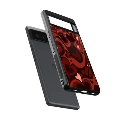 Y2K Red Meltdown Hearts sleek google pixel 6a cover with tempered glass back and TPU edges