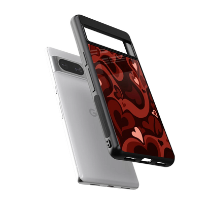 Y2K Red Meltdown Hearts sleek google pixel 8 cover with tempered glass back and TPU edges